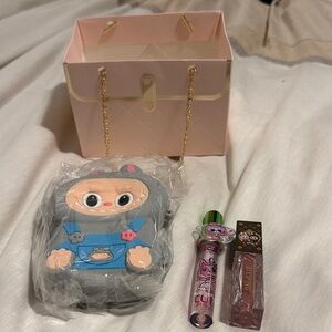 Grey Labubu Coin Purse and Lip Glosses